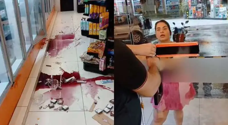 Enfurecida, mulher destrói loja de conveniência e é filmada