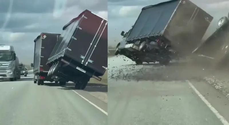 Ventos com força de furacão tombam caminhão na Rússia: assista agora!