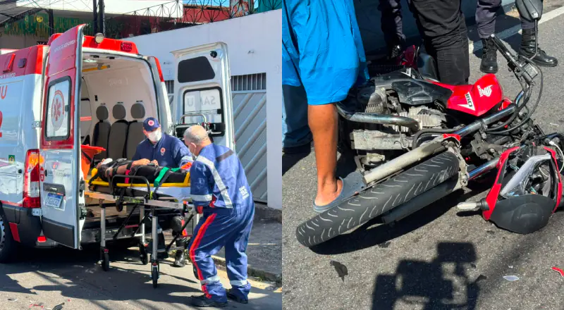 Em colisão com outro veículo, motociclista fica ferido em acidente