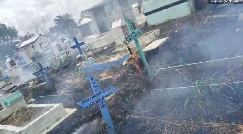 Incêndio atinge área do Cemitério Nossa Senhora Aparecida e afeta Tarumã