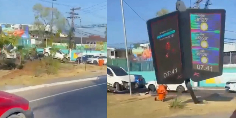 Motorista perde controle e colide contra painel de LED em Manaus