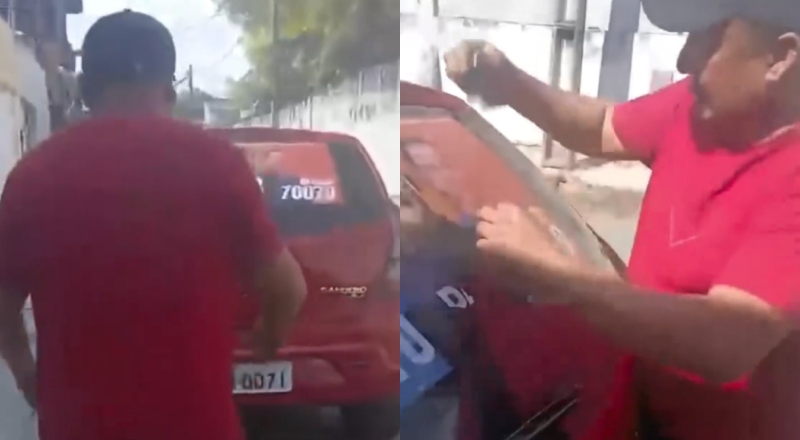 Descontrolado, homem arranca adesivo de David Almeida e pode ser punido