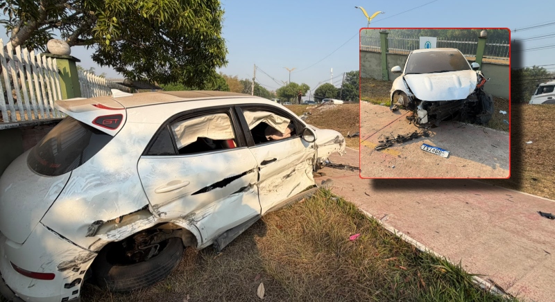 Grave acidente deixa casal ferido e carro destruído na avenida Teixeira