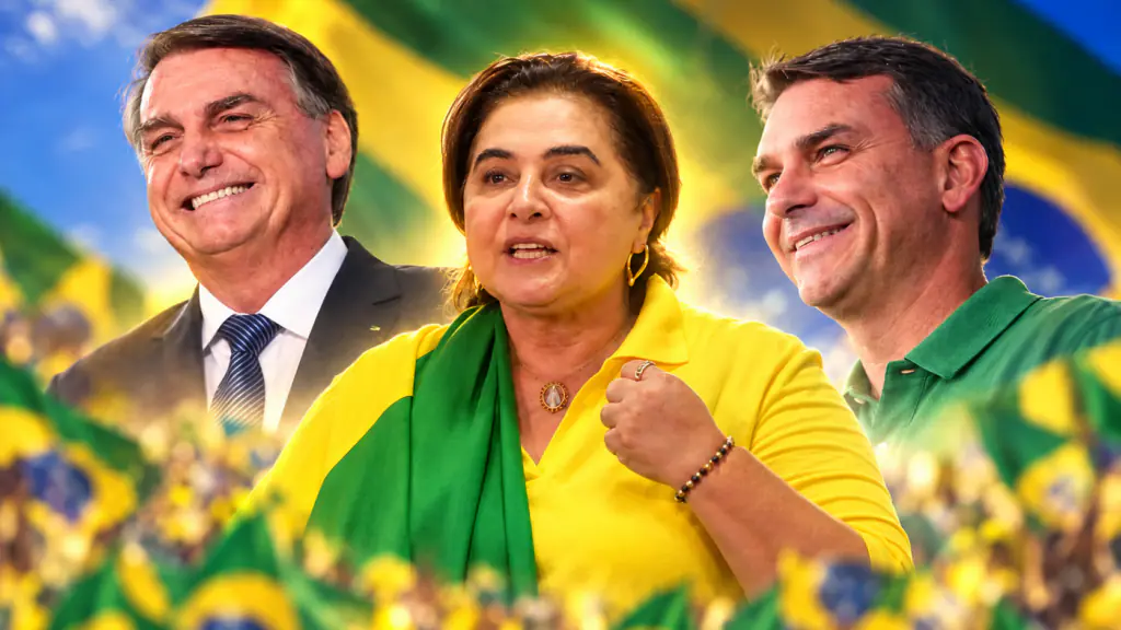 Apoiadores com bandeiras do Brasil em ato de campanha