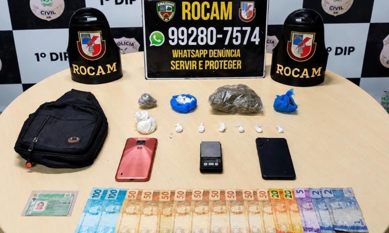 Foragido por tráfico é preso com drogas no Japiim